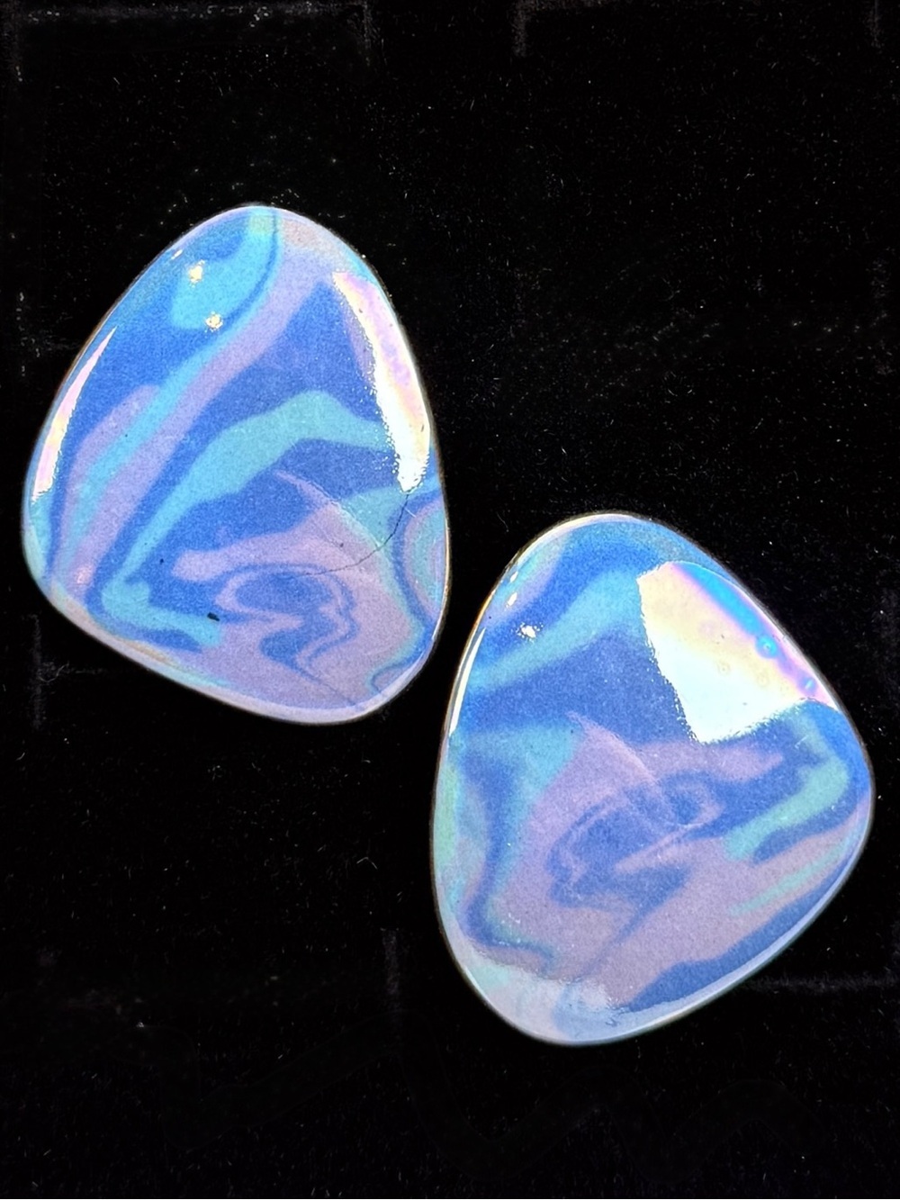 Vintage Iridescent Blue and Purple Swirl Pierced Earrings